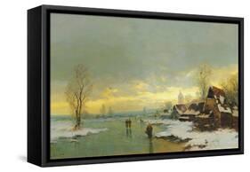 People Walking on a Frozen River-Johann Jungblut II-Framed Stretched Canvas