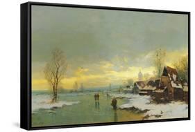 People Walking on a Frozen River-Johann Jungblut II-Framed Stretched Canvas