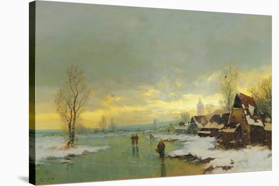 People Walking on a Frozen River-Johann Jungblut II-Stretched Canvas