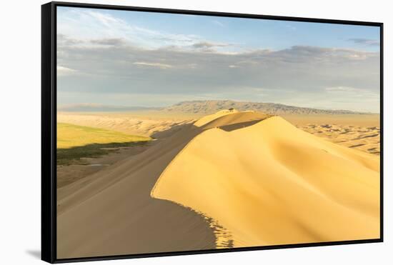 People walking on Khongor sand dunes in Gobi Gurvan Saikhan National Park, Sevrei district, South G-Francesco Vaninetti-Framed Stretched Canvas