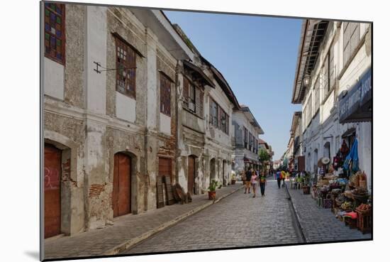 People walking on street, Calle Crisologo, Vigan, Ilocos Sur, Philippines-null-Mounted Photographic Print