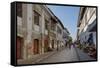 People walking on street, Calle Crisologo, Vigan, Ilocos Sur, Philippines-null-Framed Stretched Canvas