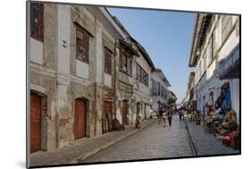 People walking on street, Calle Crisologo, Vigan, Ilocos Sur, Philippines-null-Mounted Photographic Print