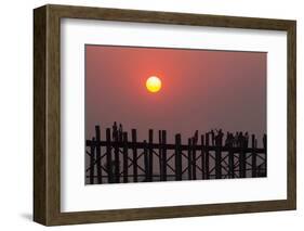 People walking on U-Bein bridge over Taung Tha Man Lake at sunset, Amarapura, Mandalay, Myanmar-Jan Miracky-Framed Photographic Print