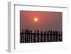 People walking on U-Bein bridge over Taung Tha Man Lake at sunset, Amarapura, Mandalay, Myanmar-Jan Miracky-Framed Photographic Print