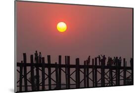 People walking on U-Bein bridge over Taung Tha Man Lake at sunset, Amarapura, Mandalay, Myanmar-Jan Miracky-Mounted Photographic Print