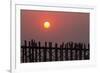 People walking on U-Bein bridge over Taung Tha Man Lake at sunset, Amarapura, Mandalay, Myanmar-Jan Miracky-Framed Photographic Print