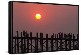 People walking on U-Bein bridge over Taung Tha Man Lake at sunset, Amarapura, Mandalay, Myanmar-Jan Miracky-Framed Stretched Canvas