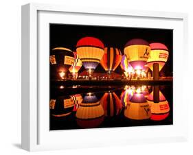 People Watch Hot Air Balloons as They Reflect off the Barigui Lake-null-Framed Photographic Print