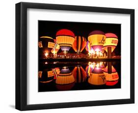 People Watch Hot Air Balloons as They Reflect off the Barigui Lake-null-Framed Photographic Print