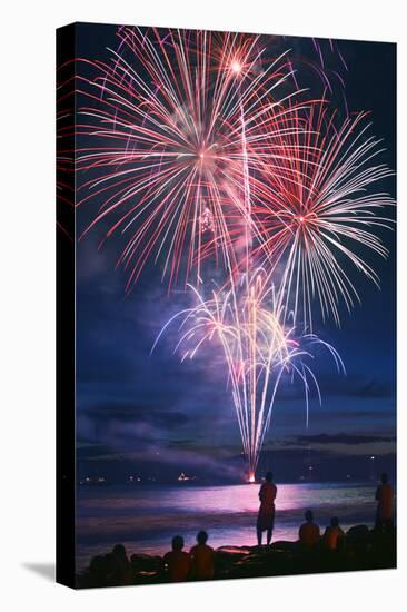 People Watching Fireworks from Lahaina Harbor-Jon Hicks-Stretched Canvas