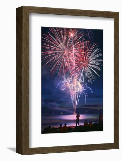 People Watching Fireworks from Lahaina Harbor-Jon Hicks-Framed Photographic Print