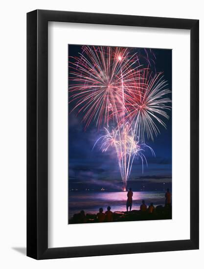 People Watching Fireworks from Lahaina Harbor-Jon Hicks-Framed Photographic Print