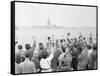 People Waving to the Statue of Liberty-null-Framed Stretched Canvas