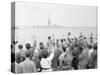 People Waving to the Statue of Liberty-null-Stretched Canvas
