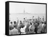 People Waving to the Statue of Liberty-null-Framed Stretched Canvas