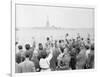 People Waving to the Statue of Liberty-null-Framed Photographic Print