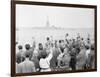 People Waving to the Statue of Liberty-null-Framed Photographic Print