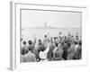 People Waving to the Statue of Liberty-null-Framed Photographic Print