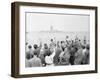 People Waving to the Statue of Liberty-null-Framed Photographic Print