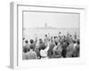 People Waving to the Statue of Liberty-null-Framed Photographic Print