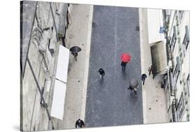 People with Colourful Umbrellas, Vertical View from the Elevador De Santa Justa, Lisbon-Axel Schmies-Stretched Canvas
