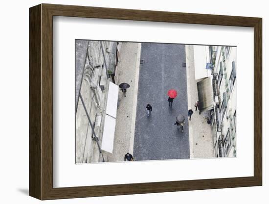 People with Colourful Umbrellas, Vertical View from the Elevador De Santa Justa, Lisbon-Axel Schmies-Framed Photographic Print