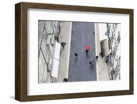 People with Colourful Umbrellas, Vertical View from the Elevador De Santa Justa, Lisbon-Axel Schmies-Framed Photographic Print