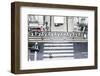 People with Colourful Umbrellas, Vertical View from the Elevador De Santa Justa on Street, Portugal-Axel Schmies-Framed Photographic Print