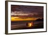 People with Driftwood Fire at Sunset on Playa Guiones Beach-Rob Francis-Framed Photographic Print