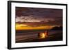 People with Driftwood Fire at Sunset on Playa Guiones Beach-Rob Francis-Framed Photographic Print