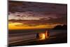 People with Driftwood Fire at Sunset on Playa Guiones Beach-Rob Francis-Mounted Photographic Print