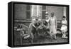 People with Three Dogs in a Garden, France-null-Framed Stretched Canvas