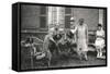 People with Three Dogs in a Garden, France-null-Framed Stretched Canvas