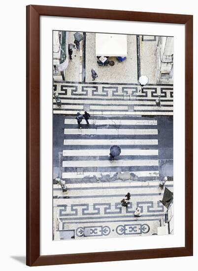 People with Umbrellas, Vertical View from the Elevador De Santa Justa, Lisbon-Axel Schmies-Framed Photographic Print