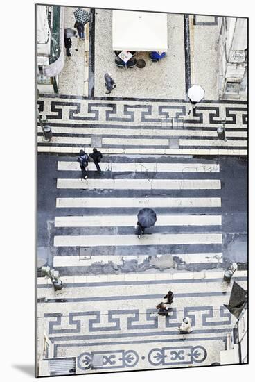 People with Umbrellas, Vertical View from the Elevador De Santa Justa, Lisbon-Axel Schmies-Mounted Photographic Print