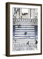 People with Umbrellas, Vertical View from the Elevador De Santa Justa, Lisbon-Axel Schmies-Framed Photographic Print