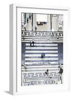 People with Umbrellas, Vertical View from the Elevador De Santa Justa, Lisbon-Axel Schmies-Framed Photographic Print