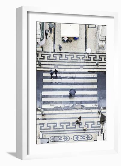 People with Umbrellas, Vertical View from the Elevador De Santa Justa, Lisbon-Axel Schmies-Framed Photographic Print