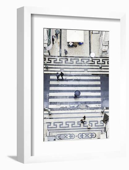 People with Umbrellas, Vertical View from the Elevador De Santa Justa, Lisbon-Axel Schmies-Framed Photographic Print