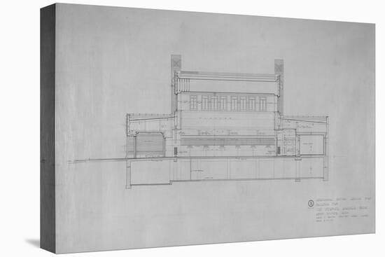 Peoples Savings Bank, Cedar Rapids, Iowa: Longitudinal Section Looking East, 1909-11-Louis Sullivan-Stretched Canvas