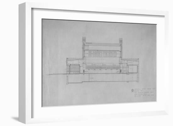 Peoples Savings Bank, Cedar Rapids, Iowa: Longitudinal Section Looking East, 1909-11-Louis Sullivan-Framed Giclee Print