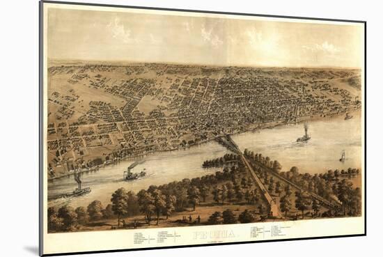 Peoria, Illinois - Panoramic Map-Lantern Press-Mounted Art Print