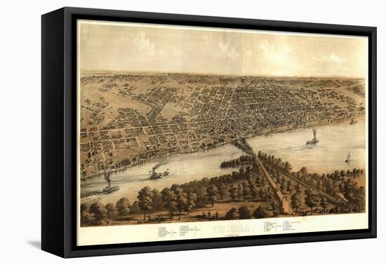 Peoria, Illinois - Panoramic Map-Lantern Press-Framed Stretched Canvas