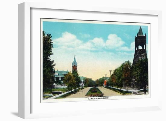 Peoria, Illinois, Scenic View down Hamilton Boulevard-Lantern Press-Framed Art Print