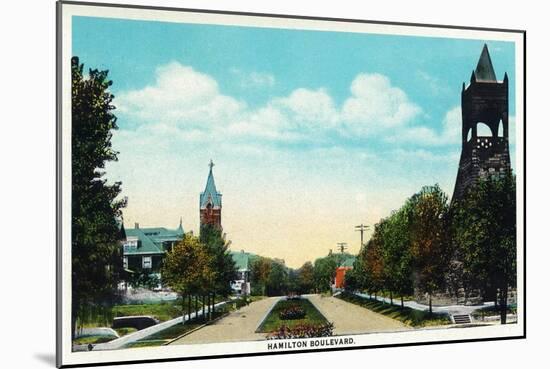 Peoria, Illinois, Scenic View down Hamilton Boulevard-Lantern Press-Mounted Art Print