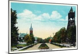 Peoria, Illinois, Scenic View down Hamilton Boulevard-Lantern Press-Mounted Art Print