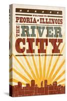 Peoria, Illinois - Skyline and Sunburst Screenprint Style-Lantern Press-Stretched Canvas