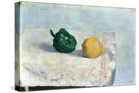 Pepper and Lemon on a White Tablecloth, 1901-Odilon Redon-Stretched Canvas