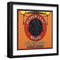 Pepper Leaf Brand - Riverside, California - Citrus Crate Label-Lantern Press-Framed Art Print